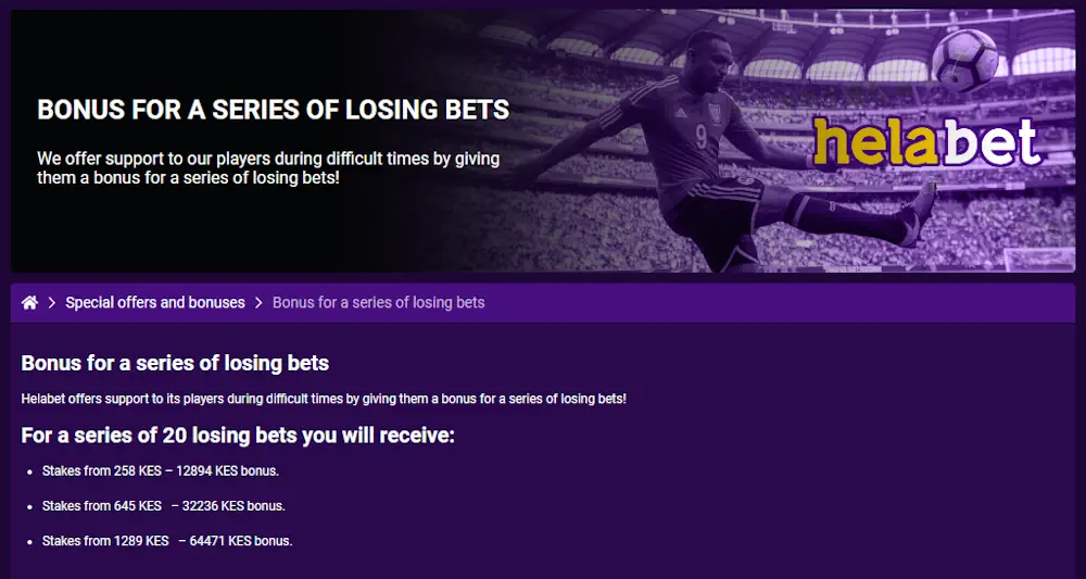 Helabet Bonus for losing streaks Screenshot